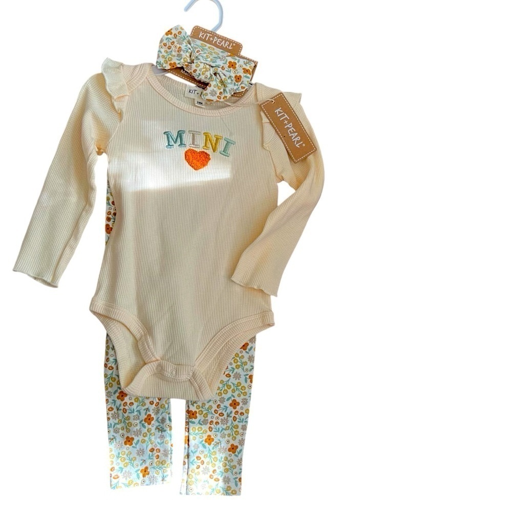 Kit+Pearl Baby Toddler Girl Pants Bodysuit Hair Band 24M Matching Set Floral NWT